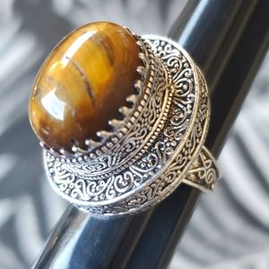 New Tiger Eye Antique Design 925 Silver Statement Ring.